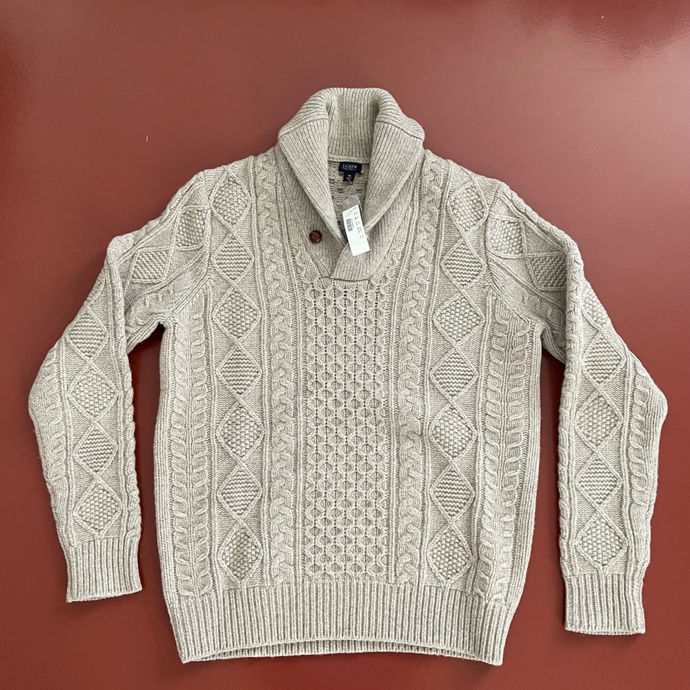 NWT J. Crew 100% lambs wool shawl color sweater size medium